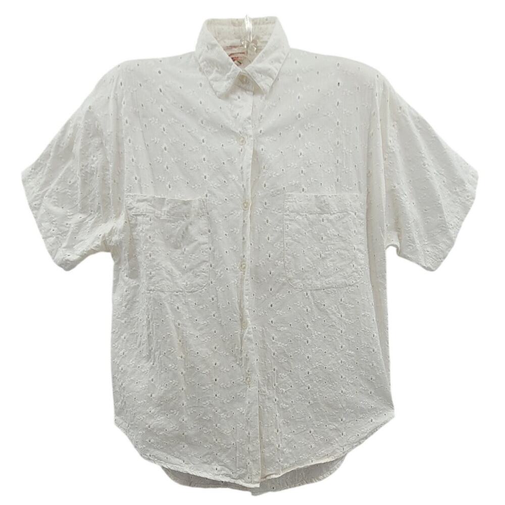 Synergie White Eyelet Blouse Romantic Cottagecore Vintage Feminine‎ Top
